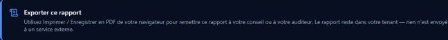 Aide réelle de la console : Exporter ce rapport, avec les indications Imprimer ou Enregistrer en PDF du navigateur.